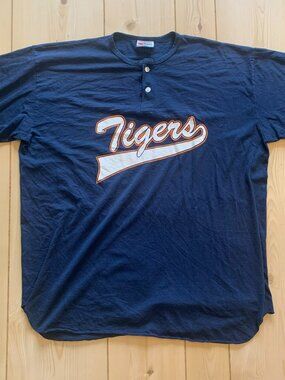 Vintage 90s Detroit Tigers Single Stitch MLB Henley Sports Baseball Jersey XL